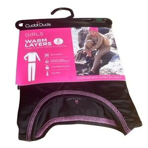 Cuddl Duds Girls SZ Small (6/6X) Base Layer 2 Piece Set Black/Pink Silky NEW